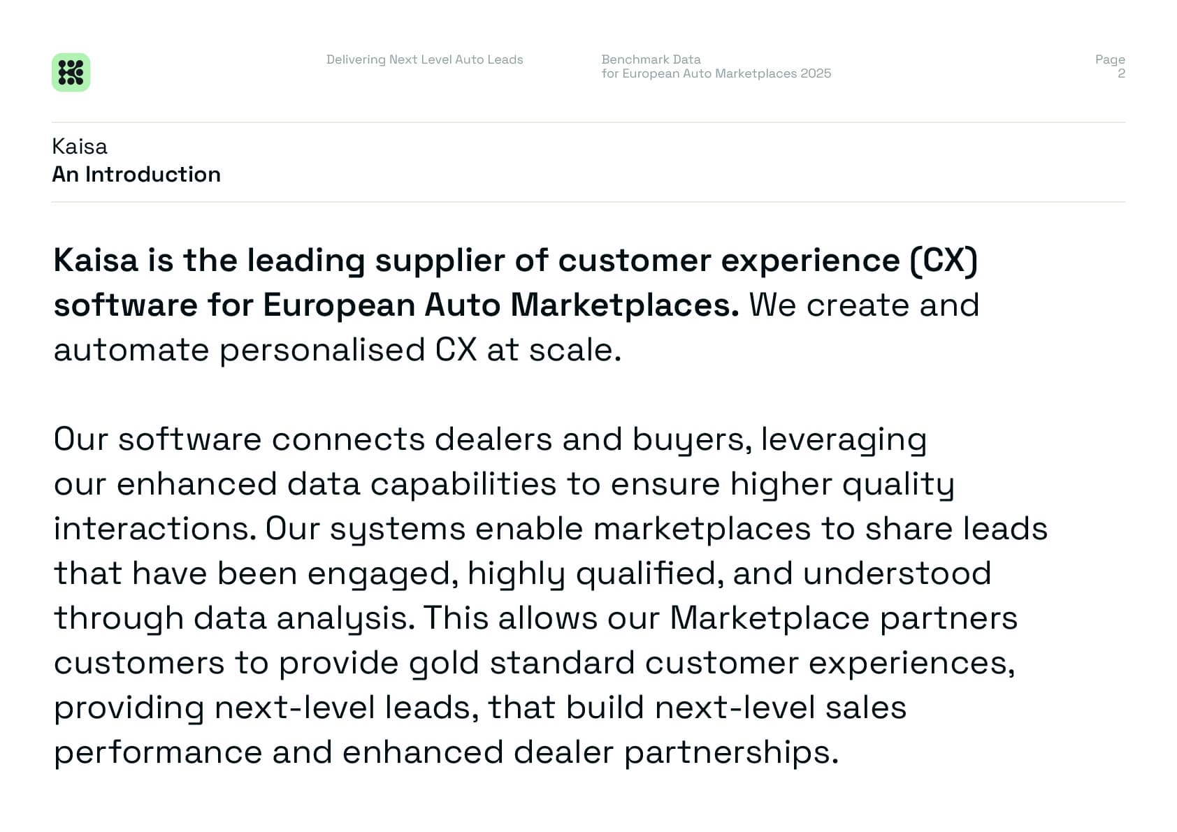 Kaisa Benchmark Data For European Auto Marketplaces 2